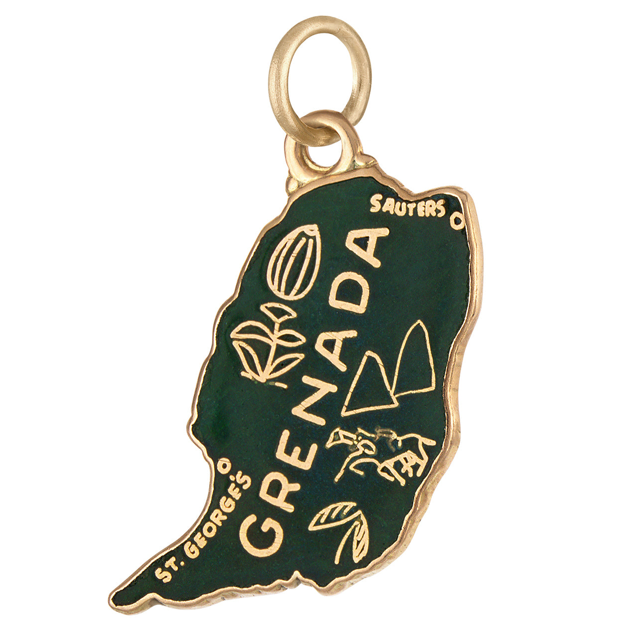 Vintage Enamel Map of Grenada 14k Gold Charm